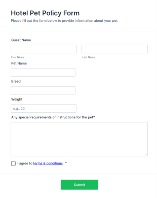 Hotel Pet Policy Form Template