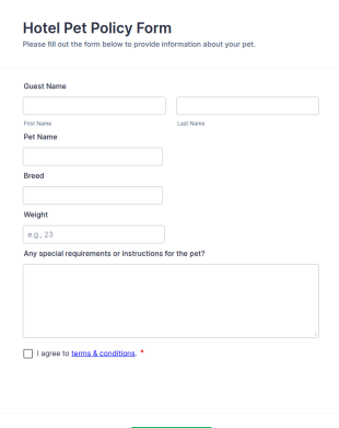 Hotel Pet Policy Form Template