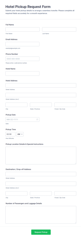 Hotel Pickup Request Form Template