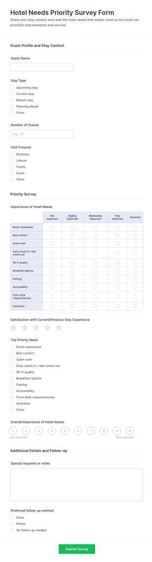 Hotel Priority Survey Form Template