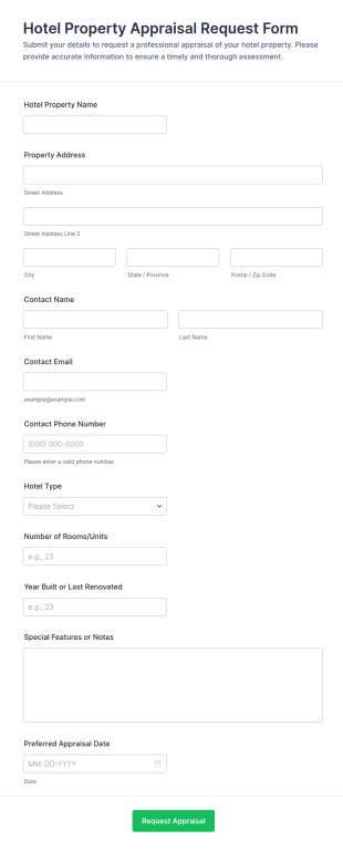 Hotel Property Appraisal Request Form Template