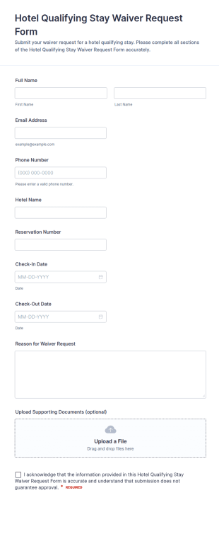 Hotel Qualifying Stay Waiver Request Form Template