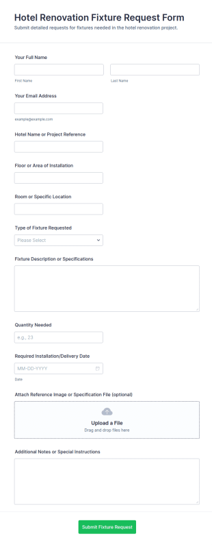 Hotel Renovation Fixture Request Form Template