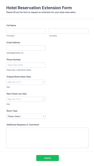 Hotel Reservation Extension Form Template