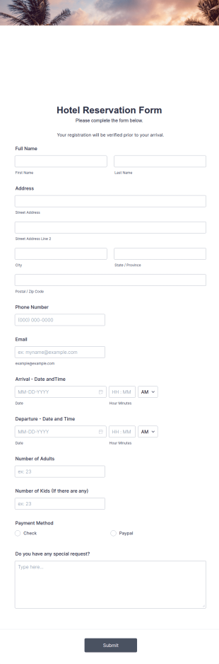 Hotel Reservation Form Template