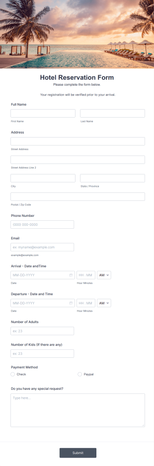 Hotel Reservation Form Template