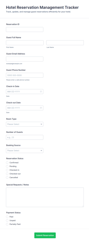 Hotel Reservation Management Tracker Form Template