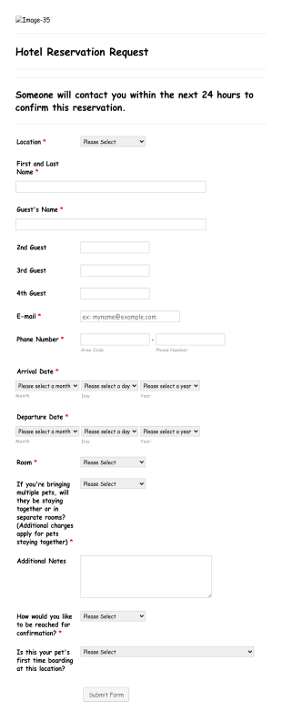 Hotel Reservation Request Form Template