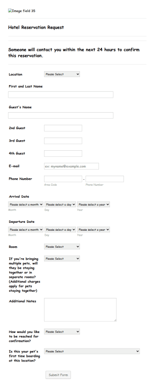 Hotel Reservation Request Form Template
