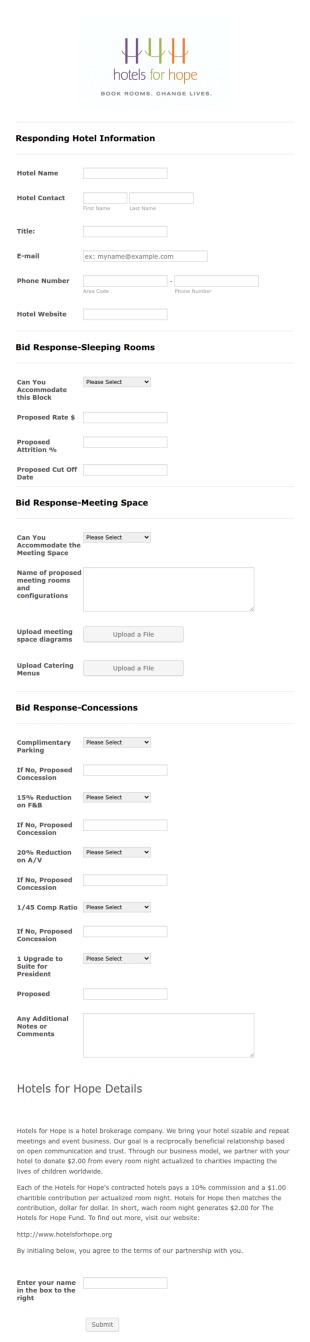 Hotel Response Form Template