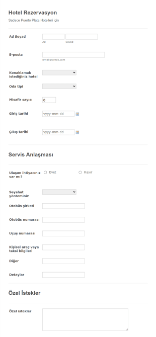 Hotel Rezervasyon Form Template