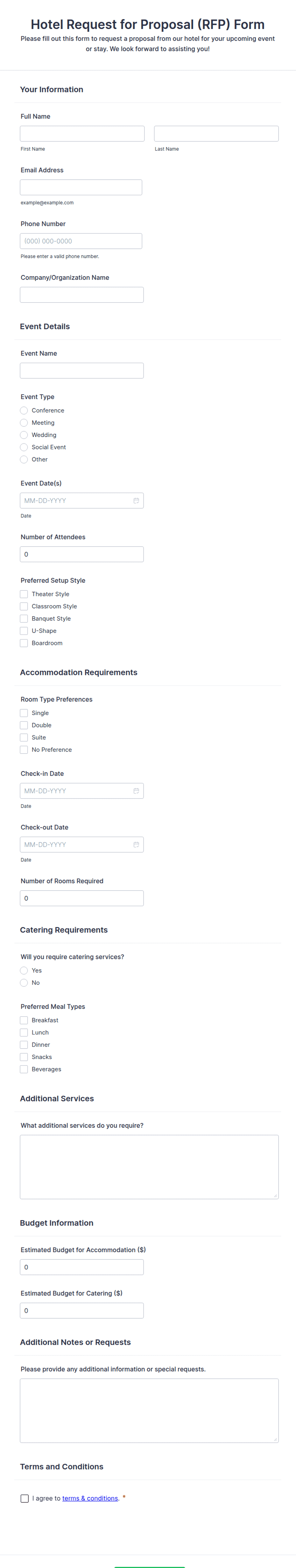 Hotel Rfp Response Format Hotel RFP Form Template | Jotform