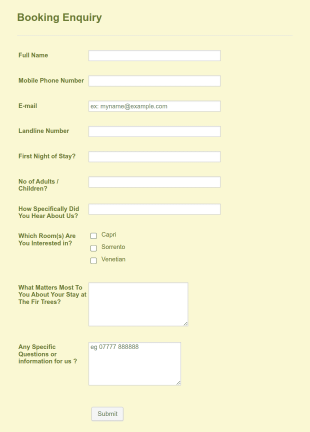 Hotel Room Booking Form Template