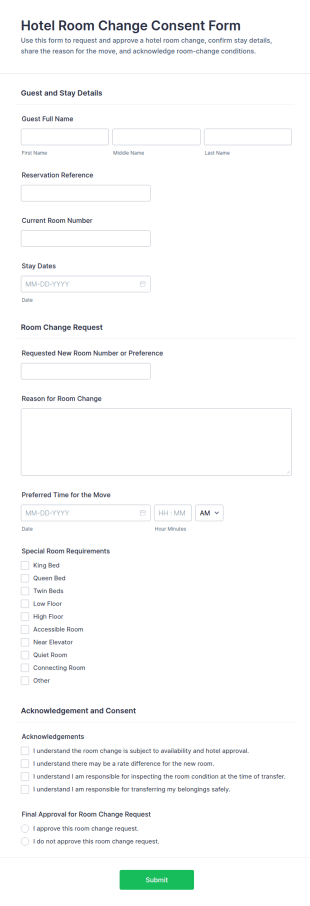 Hotel Room Change Consent Form Template