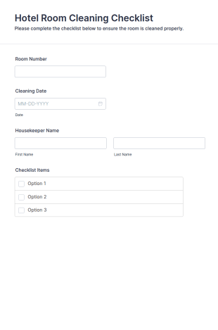 Hotel Room Cleaning Checklist Form Template