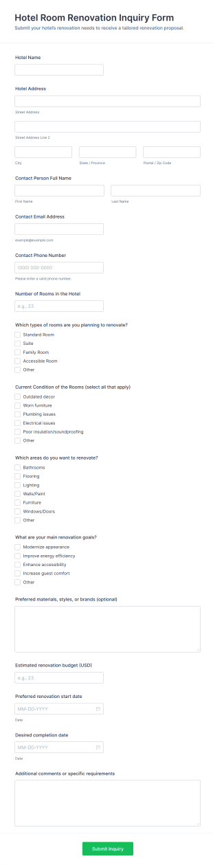 Hotel Room Renovation Inquiry Form Template