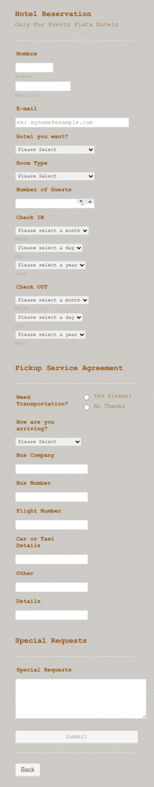 Hotel Room Reservation Form Template