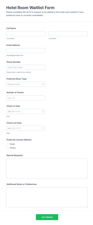 Hotel Room Waitlist Form Template