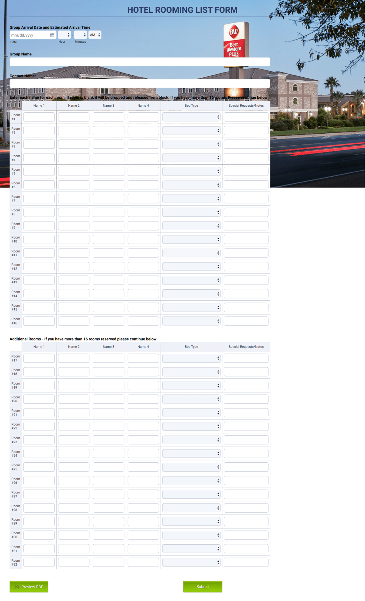 Hotel Rooming List Form Template Jotform