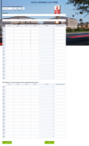 Hotel Rooming List Form Template