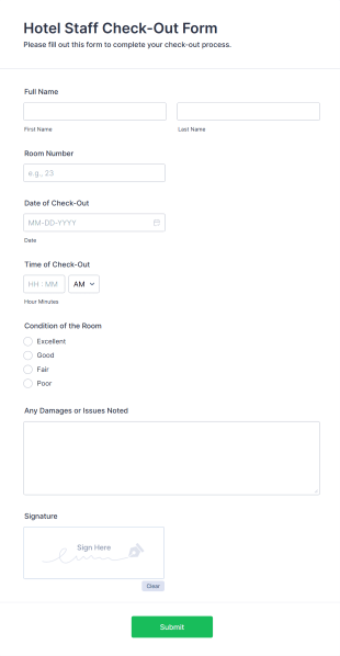 Hotel Staff Check Out Form Template