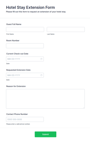 Hotel Stay Extension Form Template