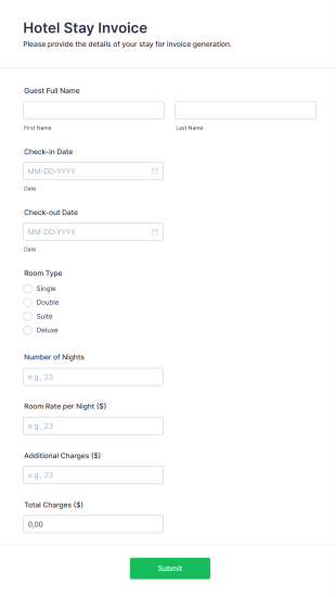 Hotel Stay Invoice Form Template