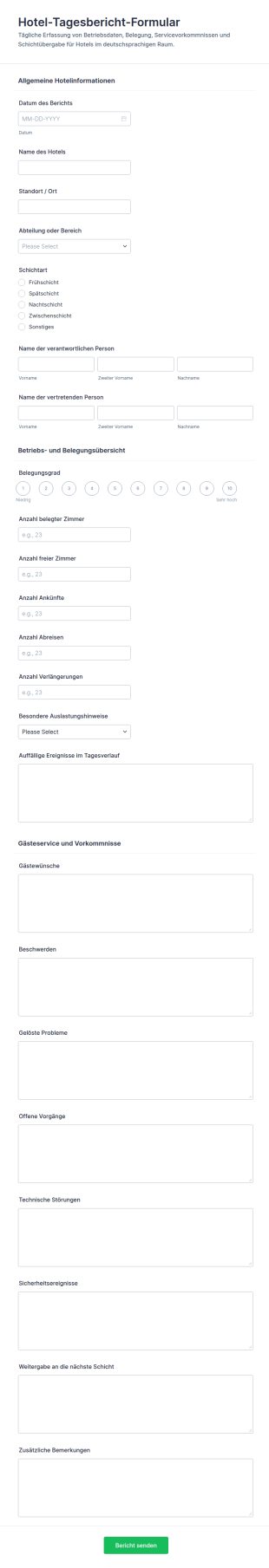 Hotel Tagesbericht Formular