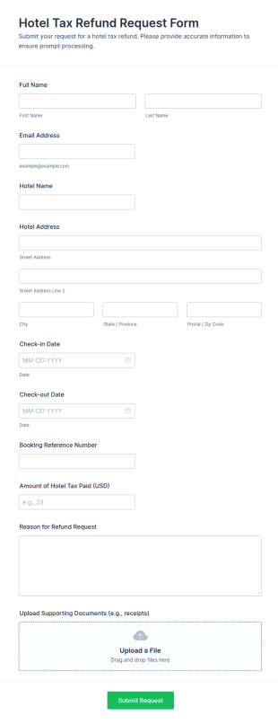 Hotel Tax Refund Request Form Template