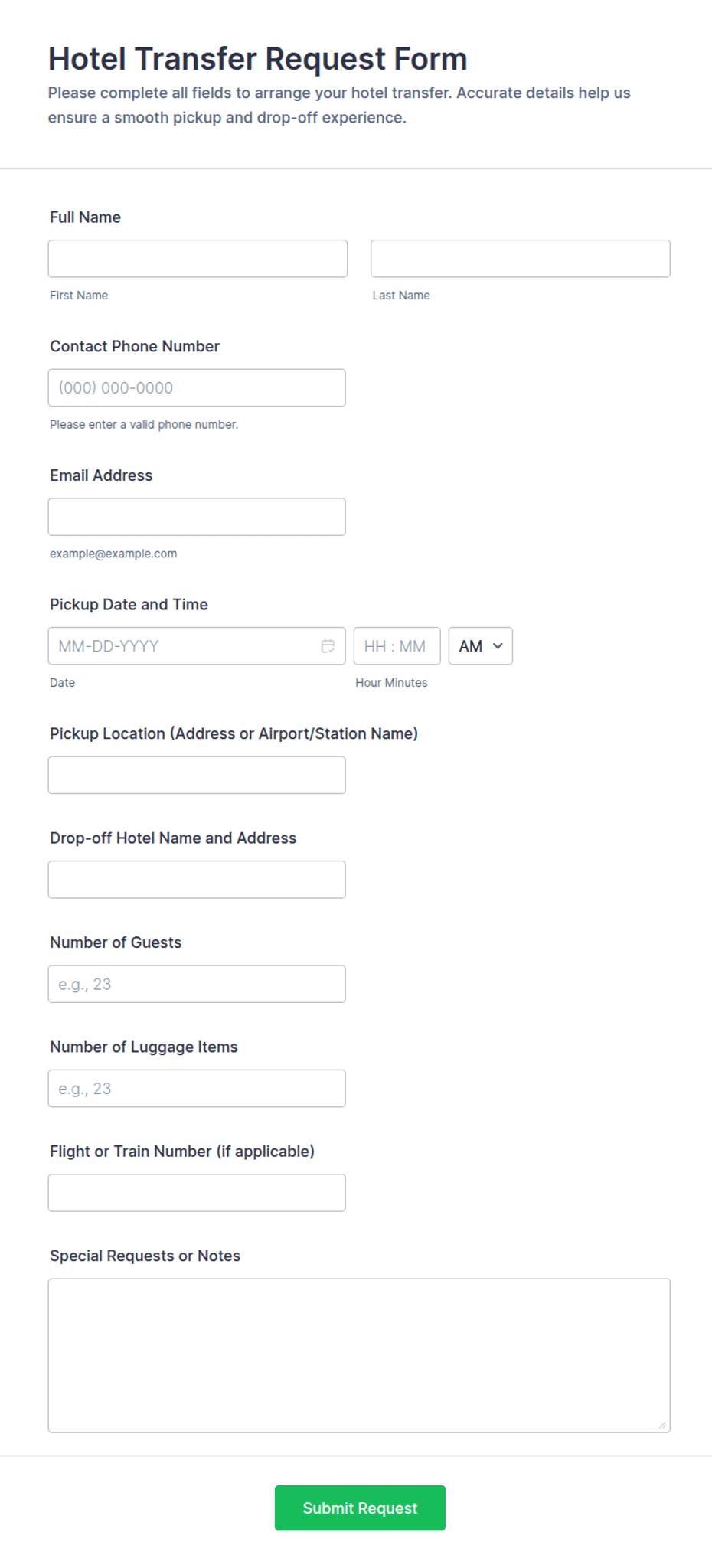 Hotel Transfer Request Form Template | Jotform