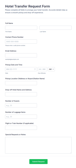 Hotel Transfer Request Form Template