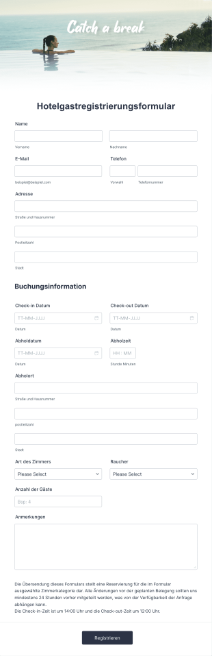 Hotelgastregistrierungsformular Form Template