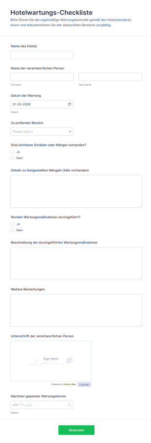 Hotelwartungs Checkliste