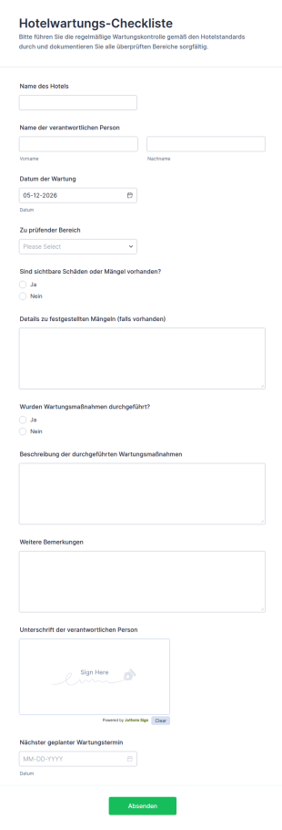 Hotelwartungs Checkliste