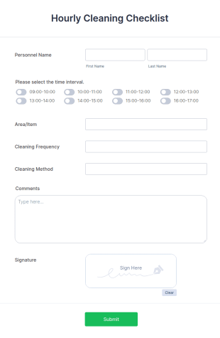 Hourly Cleaning Checklist Form Template