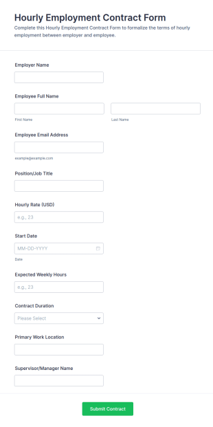 Hourly Employment Contract Form Template