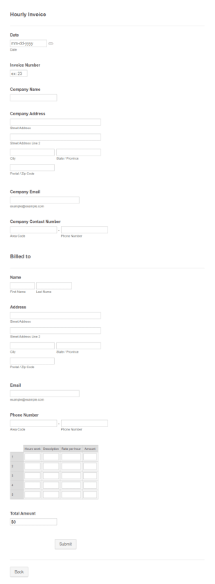 Hourly Invoice Form Template