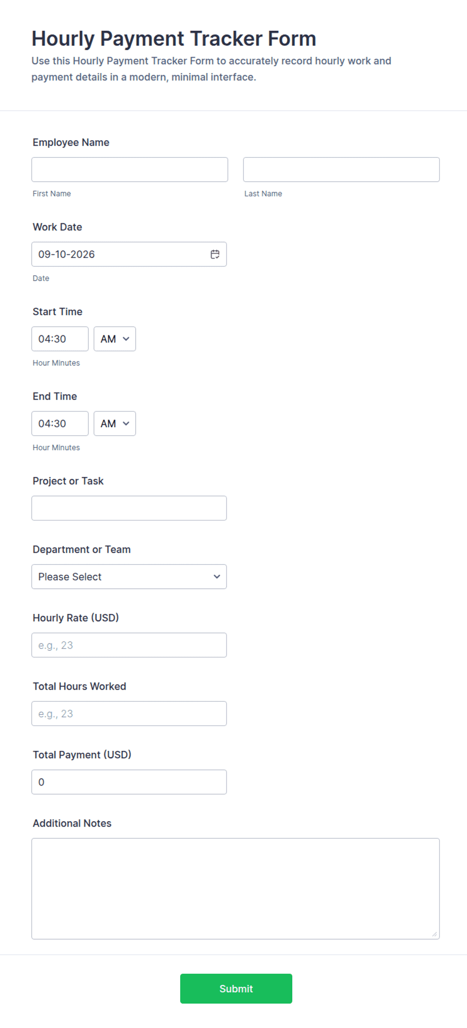 Hourly Payment Tracker Form Template | Jotform