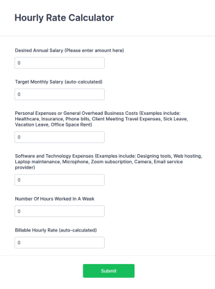 Hourly Rate Calculator Form Template