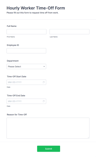 Hourly Worker Time Off Form Template