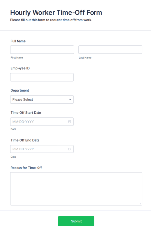 Hourly Worker Time Off Form Template