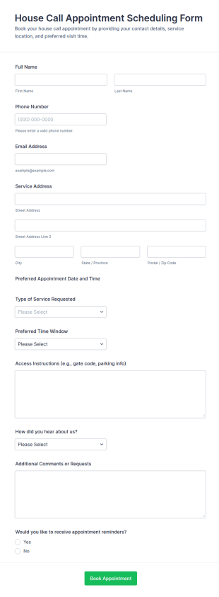 House Call Appointment Scheduling Form Template