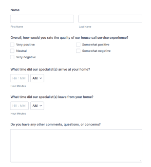 House Call Service Survey Form Template
