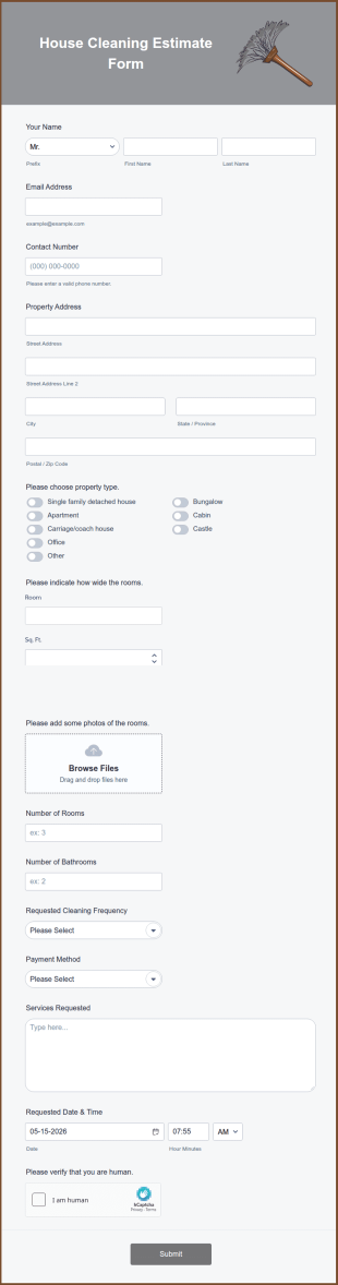 House Cleaning Estimate Form Template