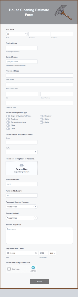 House Cleaning Estimate Form Template