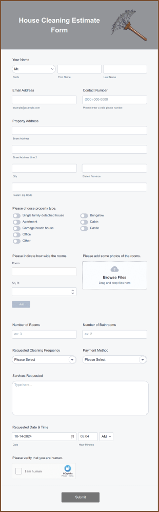 House Cleaning Estimate Form Template