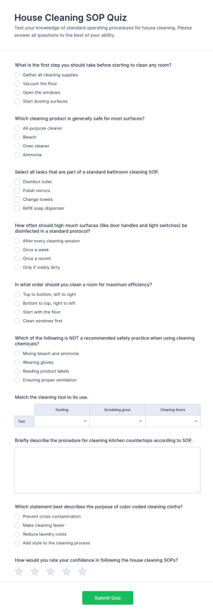 House Cleaning SOP Quiz Form Template
