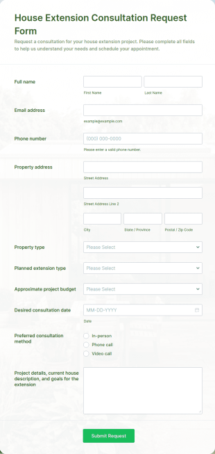 House Extension Consultation Request Form Template