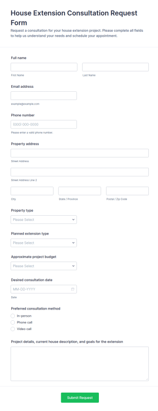 House Extension Consultation Request Form Template