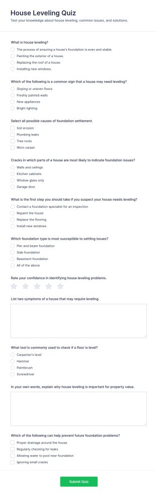 House Leveling Quiz Form Template